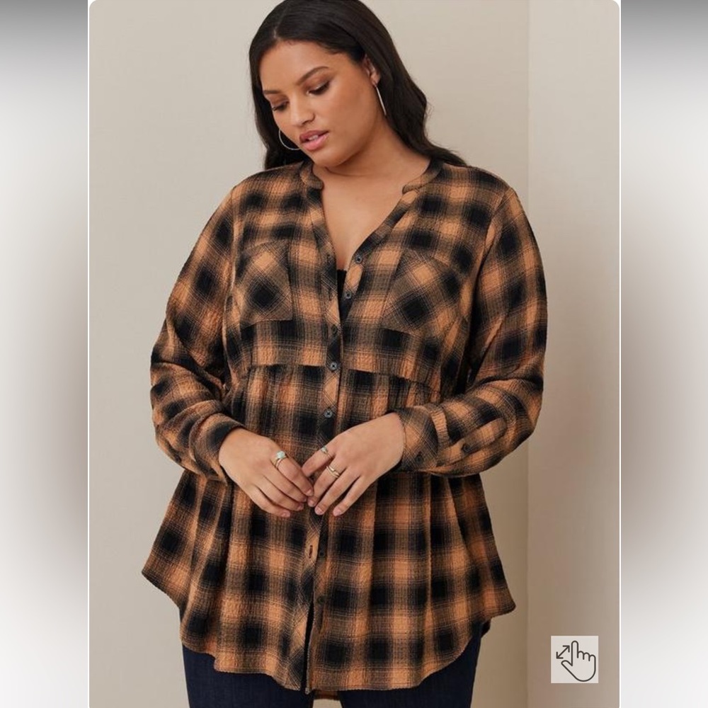 Torrid Emma Babydoll Crinkle Gauze Long Sleeve Tunic Top 6x/30